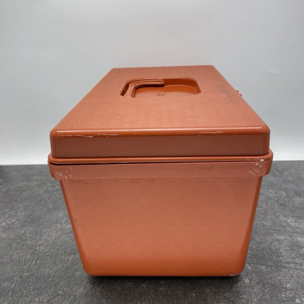 Vintage Wilson Wil-Hold 70's Era Orange Plastic Sewing Box Storage Container USA